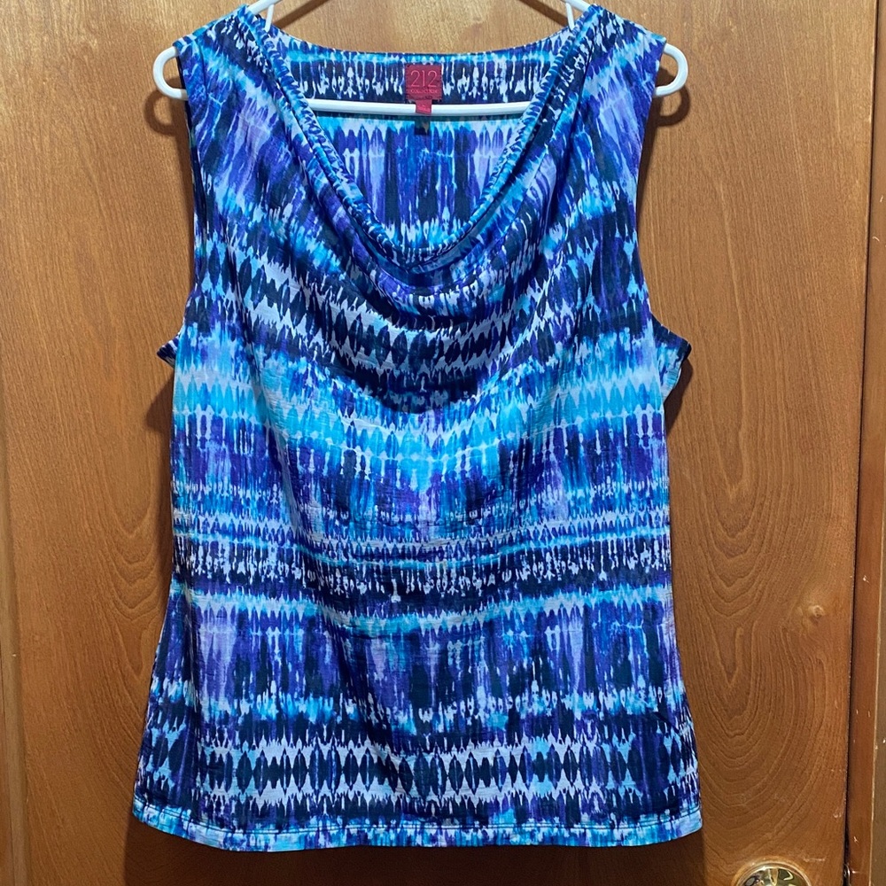 212 Collection Blue Multi-Patterned Cowl Neck Tank Summer Career Fall
